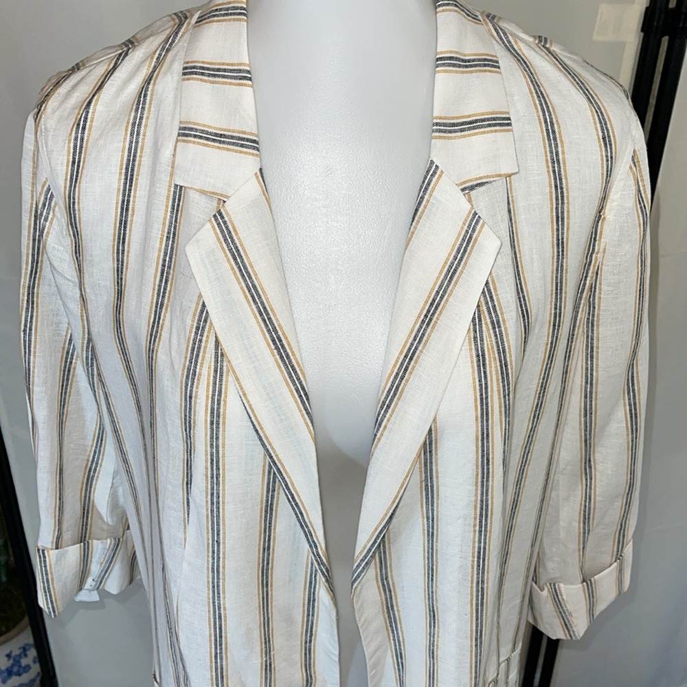 1. State Blazer Jacket White Striped Linen Size 10 NWT - Picture 10 of 17